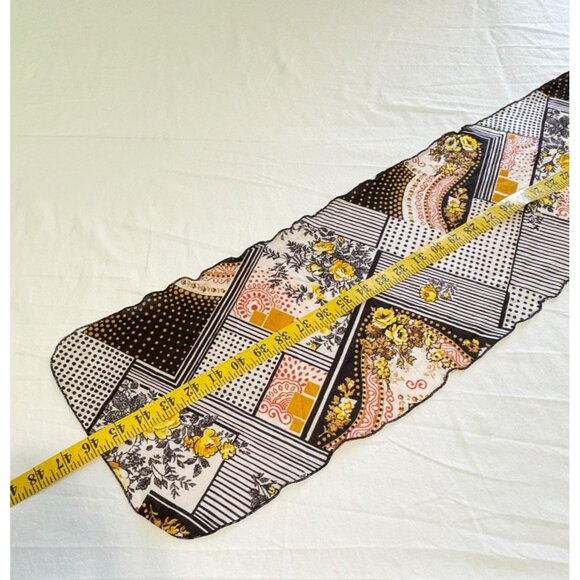 Vintage 60s Floral Scarf Geometric Scarf Black White Brown Retro Patchwork - Picture 4 of 7